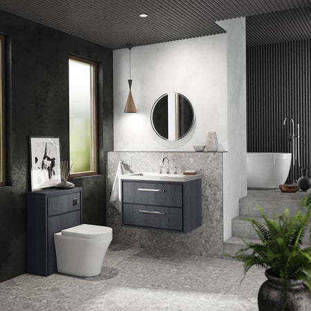 Hudson Reed Lille Wall Hung Double Drawer 800mm Vanity with 3 tap hole Fireclay Basin (1 size, 3 colours) - Brand New Bathrooms