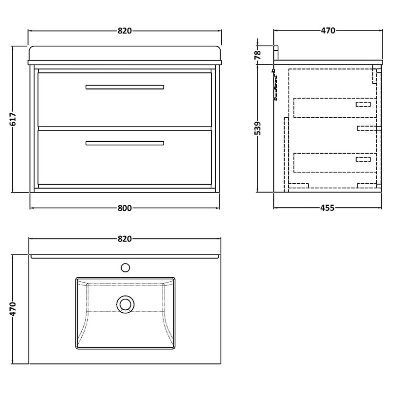 Hudson Reed Lille Wall Hung Double Drawer 800mm Vanity with Marble Worktop Basin (1 size, 3 colours) - Brand New Bathrooms