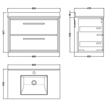 Hudson Reed Lille Wall Hung Double Drawer 800mm Vanity with Marble Worktop Basin (1 size, 3 colours) - Brand New Bathrooms