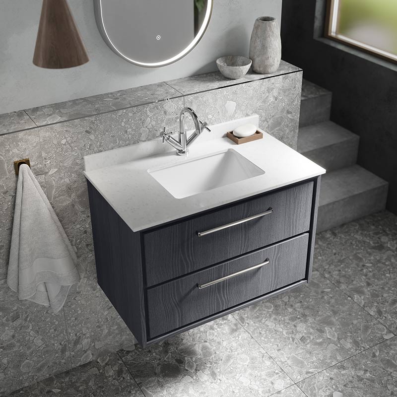 Hudson Reed Lille Wall Hung Double Drawer 800mm Vanity with Marble Worktop Basin (1 size, 3 colours) - Brand New Bathrooms