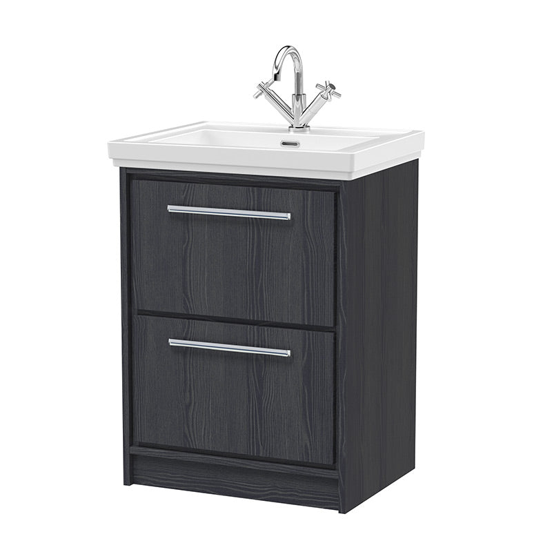 Hudson Reed Lille Floor Standing Double Drawer 600mm Vanity with 1 tap hole Fireclay Basin (1 size, 3 colours) - Brand New Bathrooms