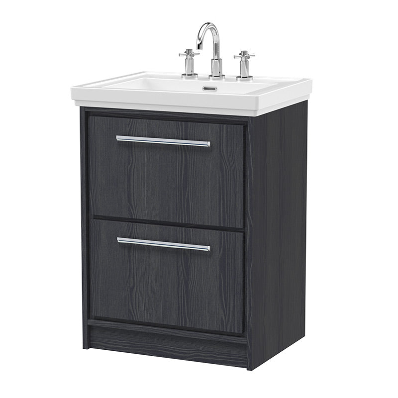 Hudson Reed Lille Floor Standing Double Drawer 600mm Vanity with 3 tap hole Fireclay Basin (1 size, 3 colours) - Brand New Bathrooms
