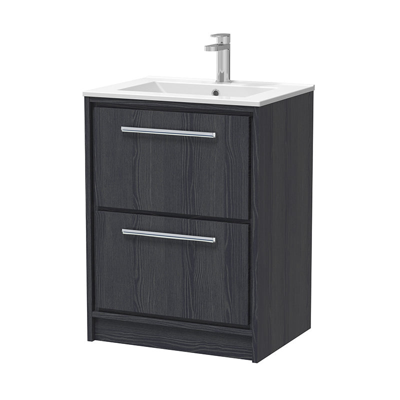 Hudson Reed Lille Floor Standing Double Drawer 600mm Vanity with 1 tap hole Vitreous China Basin (1 size, 3 colours) - Brand New Bathrooms