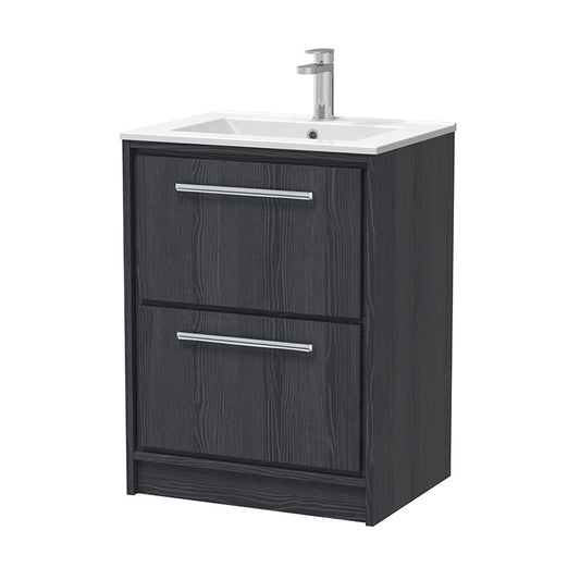 Hudson Reed Lille Floor Standing Double Drawer 600mm Vanity with 1 tap hole Vitreous China Basin (1 size, 3 colours) - Brand New Bathrooms