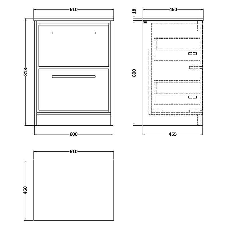 Hudson Reed Lille Floor Standing Double Drawer 600mm Vanity with Marble Worktop (1 size, 3 colours) - Brand New Bathrooms