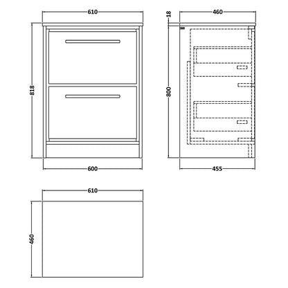 Hudson Reed Lille Floor Standing Double Drawer 600mm Vanity with Marble Worktop (1 size, 3 colours) - Brand New Bathrooms