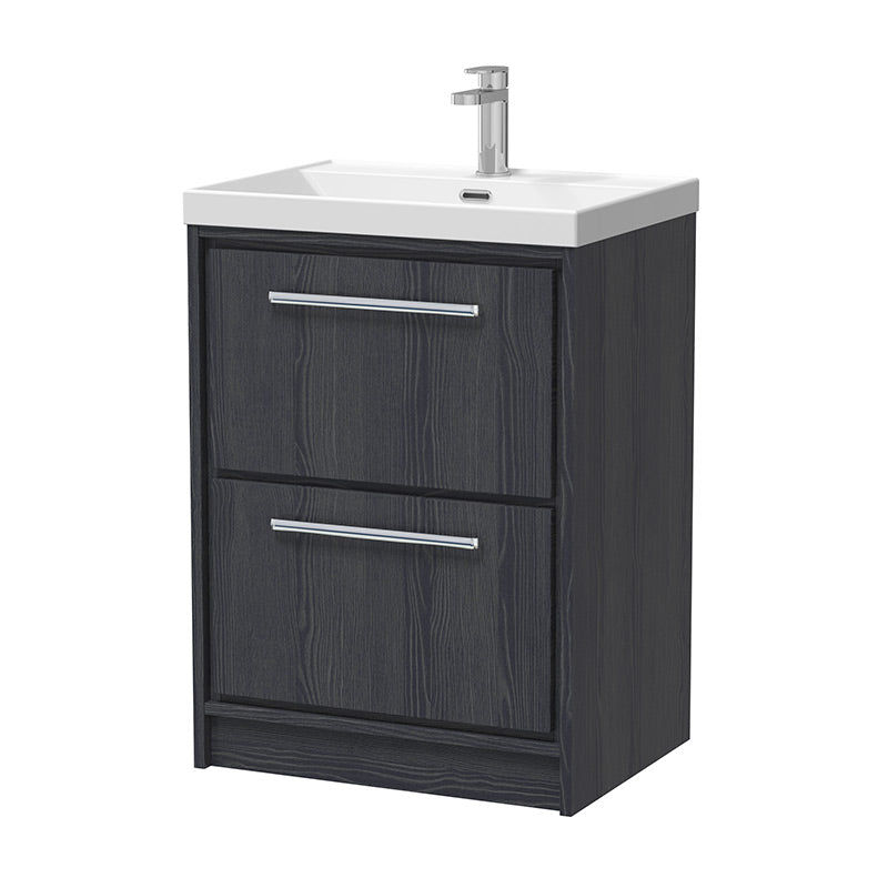Hudson Reed Lille Floor Standing Two Drawer 600mm Vanity with 1 tap hole Basin (1 size, 3 colours) - Brand New Bathrooms
