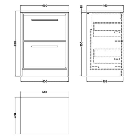 Hudson Reed Lille Floor Standing Double Drawer 600mm Vanity with Marble Worktop (1 size, 3 colours) - Brand New Bathrooms