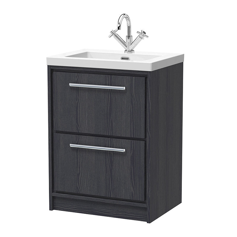 Hudson Reed Lille Floor Standing Double Drawer 600mm Vanity with 1 tap hole Fireclay Basin (1 size, 3 colours) - Brand New Bathrooms