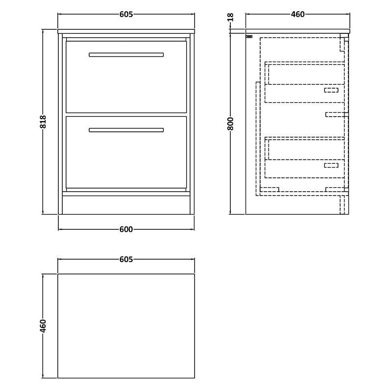 Hudson Reed Lille Floor Standing Double Drawer 600mm Vanity with Matching Worktop (1 size, 3 colours) - Brand New Bathrooms