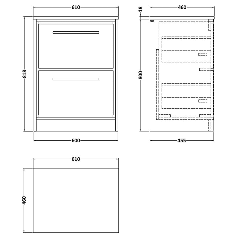 Hudson Reed Lille Floor Standing Double Drawer 600mm Vanity with Marble Worktop (1 size, 3 colours) - Brand New Bathrooms