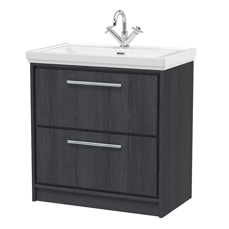 Hudson Reed Lille Floor Standing Double Drawer 800mm Vanity with 1 tap hole Fireclay Basin (1 size, 3 colours) - Brand New Bathrooms