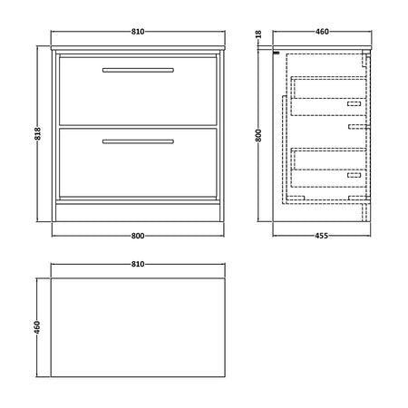 Hudson Reed Lille Floor Standing Double Drawer 800mm Vanity with Marble Worktop (1 size, 3 colours) - Brand New Bathrooms