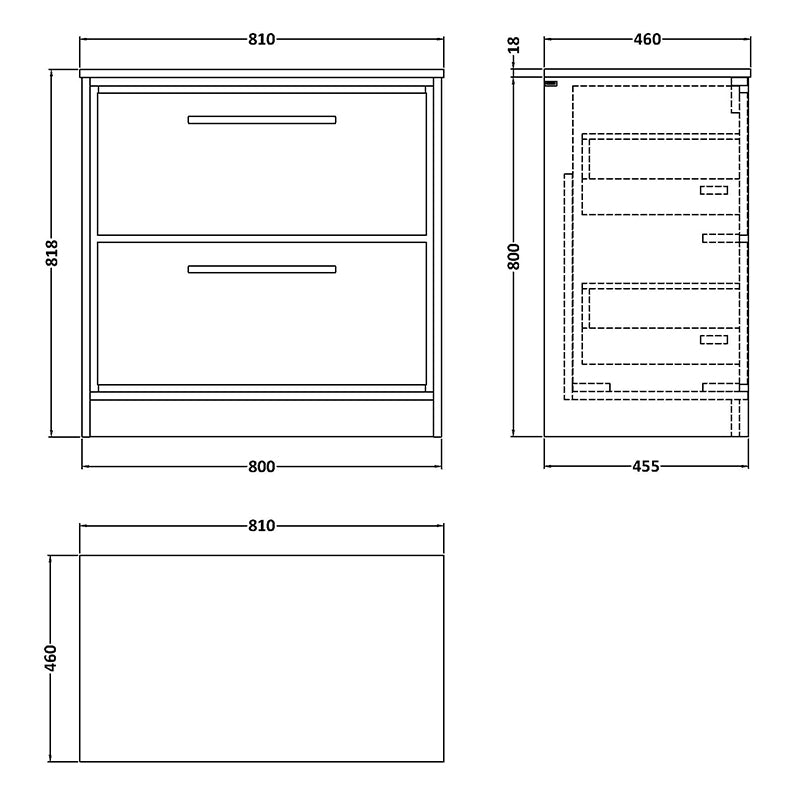 Hudson Reed Lille Floor Standing Double Drawer 800mm Vanity with Marble Worktop (1 size, 3 colours) - Brand New Bathrooms