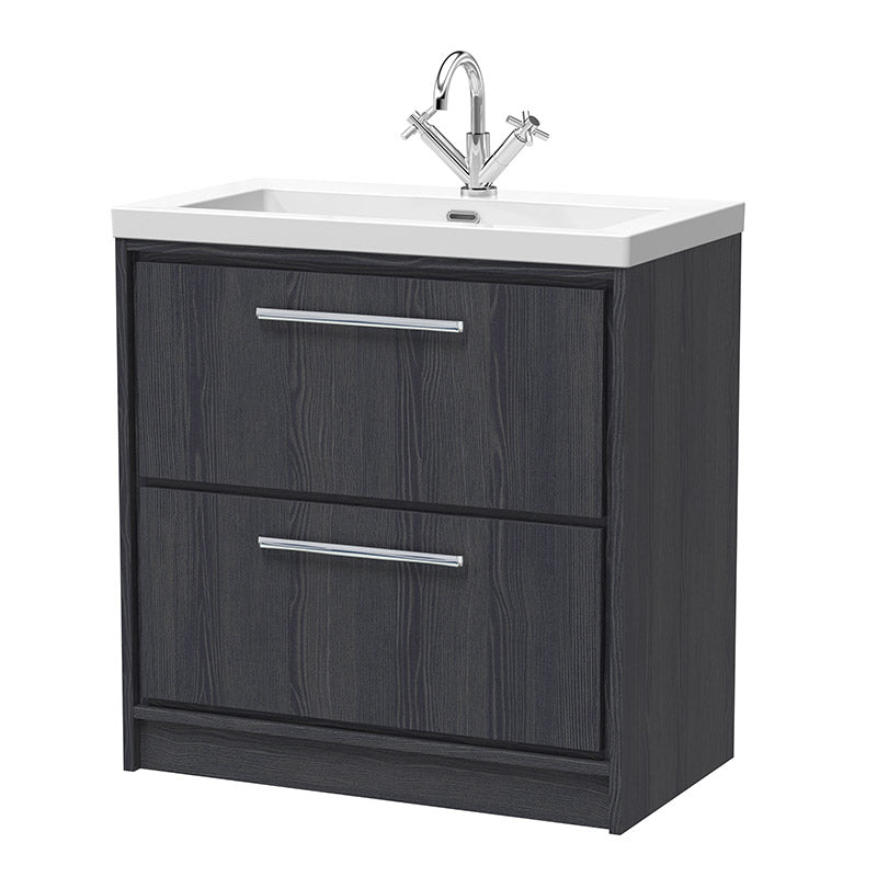 Hudson Reed Lille Floor Standing Double Drawer 800mm Vanity with 3 tap hole Fireclay Basin (1 size, 3 colours) - Brand New Bathrooms