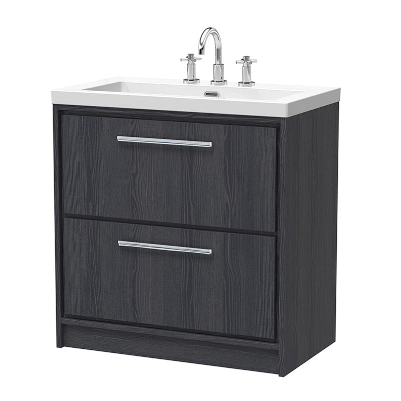 Hudson Reed Lille Floor Standing Double Drawer 800mm Vanity with 3 tap hole Fireclay Basin (1 size, 3 colours) - Brand New Bathrooms