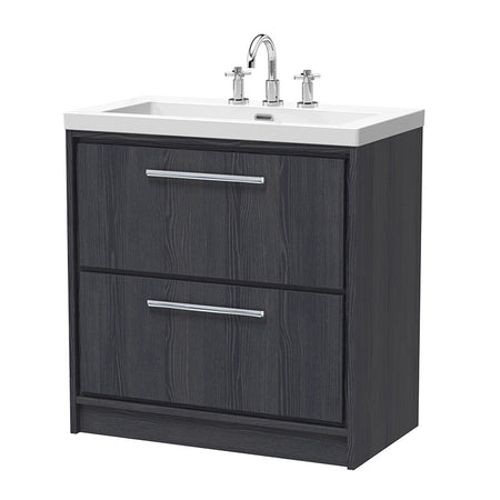 Hudson Reed Lille Floor Standing Double Drawer 800mm Vanity with 3 tap hole Fireclay Basin (1 size, 3 colours) - Brand New Bathrooms