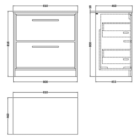 Hudson Reed Lille Floor Standing Double Drawer 800mm Vanity with Marble Worktop (1 size, 3 colours) - Brand New Bathrooms