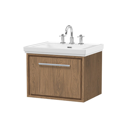 Hudson Reed Lille Wall Hung Single Drawer 600,, Vanity with 3 tap hole Fireclay Basin (1 size, 3 colours) - Brand New Bathrooms