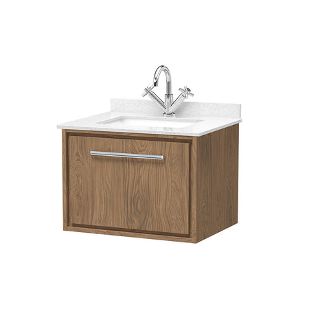 Hudson Reed Lille Wall Hung Single Drawer 600mm Vanity with 1 tap hole Marble Worktop & Underslung Basin (1 size, 3 colours) - Brand New Bathrooms