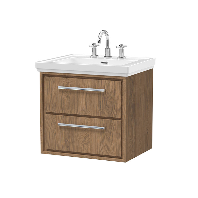 Hudson Reed Lille Wall Hung Double Drawer 600mm Vanity with 3 tap hole Fireclay Basin (1 size, 3 colours) - Brand New Bathrooms