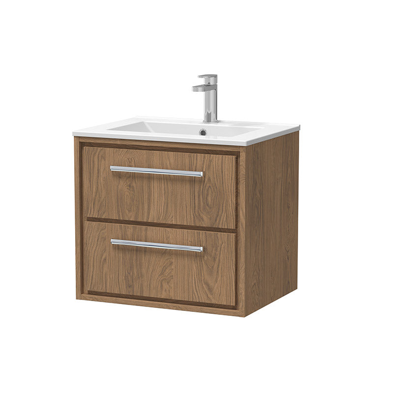 Hudson Reed Lille Wall Hung Double Drawer 600mm Vanity with 1 tap hole Vitreous China Basin (1 size, 3 colours) - Brand New Bathrooms