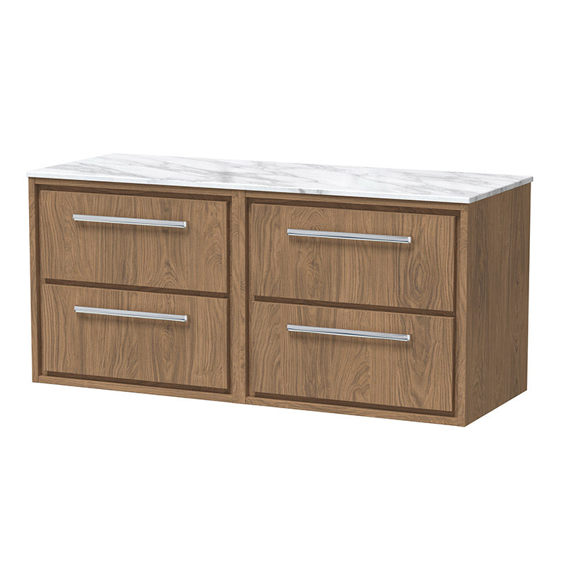 Hudson Reed Lille Wall Hung Four Drawer 1200mm Vanity with Marble Worktop (1 size, 3 colours) - Brand New Bathrooms
