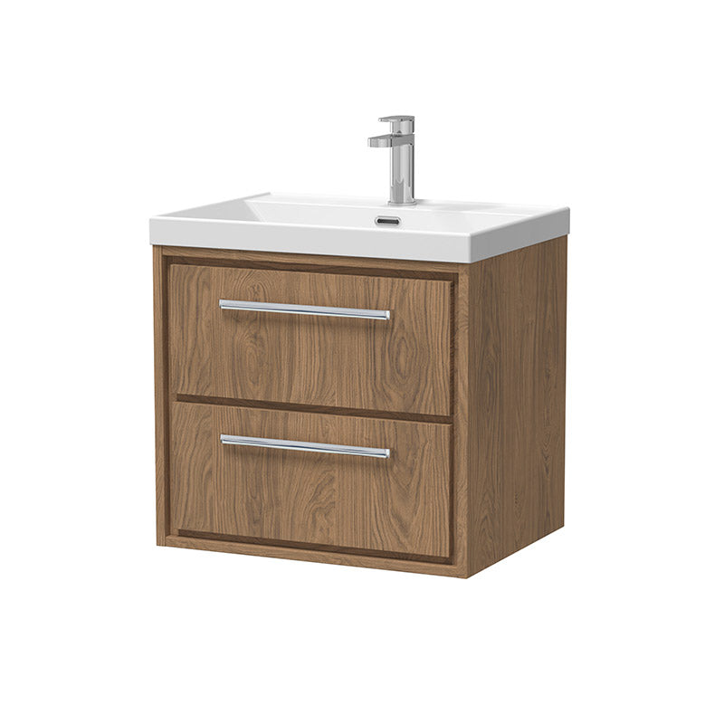 Hudson Reed Lille Wall Hung Double Drawer 600mm Vanity with 1 tap hole Vitreous China Basin (1 size, 3 colours) - Brand New Bathrooms