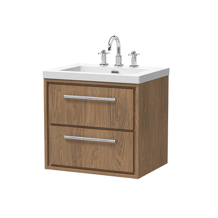 Hudson Reed Lille Wall Hung Double Drawer 600mm Vanity with 3 tap hole Fireclay Basin (1 size, 3 colours) - Brand New Bathrooms