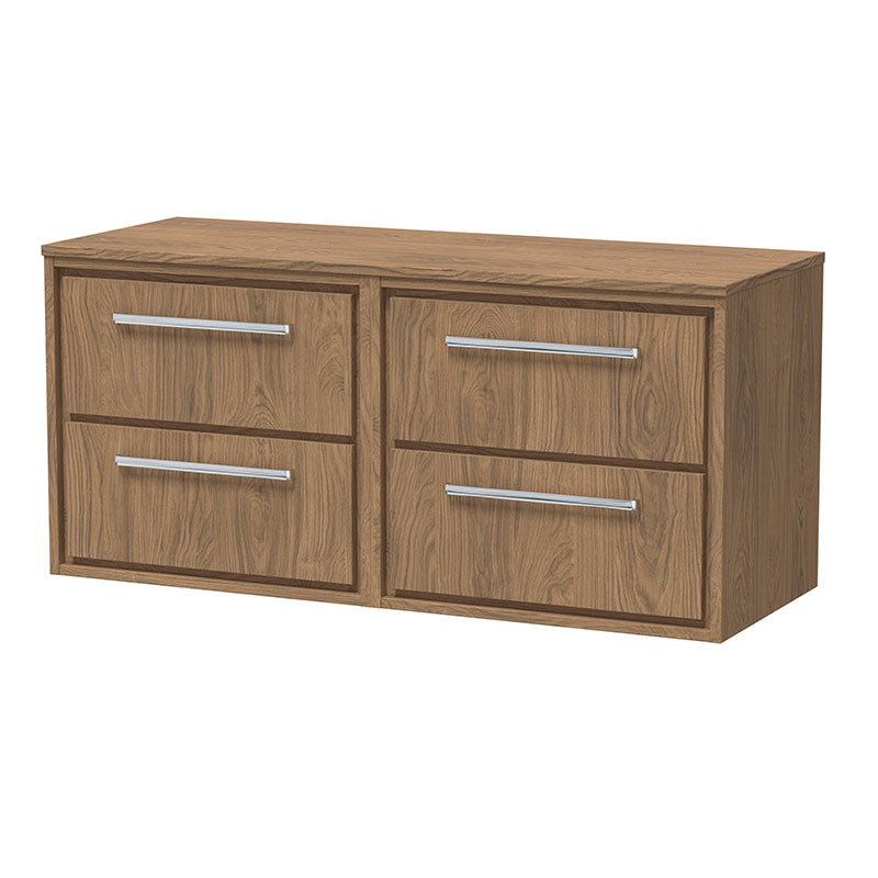 Hudson Reed Lille Wall Hung Four Drawer 1200mm Vanity with Matching Worktop (1 size, 3 colours) - Brand New Bathrooms