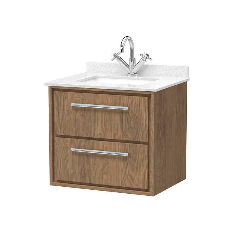 Hudson Reed Lille Wall Hung Double Drawer Vanity with Marble Worktop & 1 tap hole Underslung Basin (1 size, 3 colours) - Brand New Bathrooms