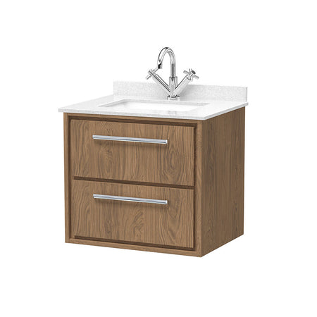 Hudson Reed Lille Wall Hung Double Drawer Vanity with Marble Worktop & 1 tap hole Underslung Basin (1 size, 3 colours) - Brand New Bathrooms