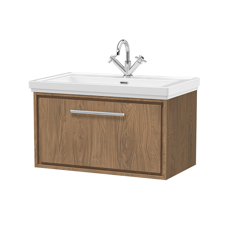 Hudson Reed Lille Wall Hung Single Drawer 800mm Vanity with 1 tap hole Fireclay Basin (1 size, 3 colours) - Brand New Bathrooms