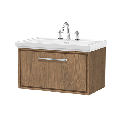 Hudson Reed Lille Wall Hung Single Drawer 800mm Vanity with 3 tap hole Fireclay Basin (1 size, 3 colours) - Brand New Bathrooms
