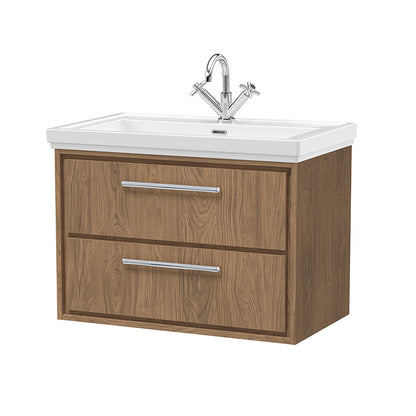 Hudson Reed Lille Wall Hung Double Drawer 800mm Vanity with 1 tap hole Fireclay Basin (1 size, 3 colours) - Brand New Bathrooms