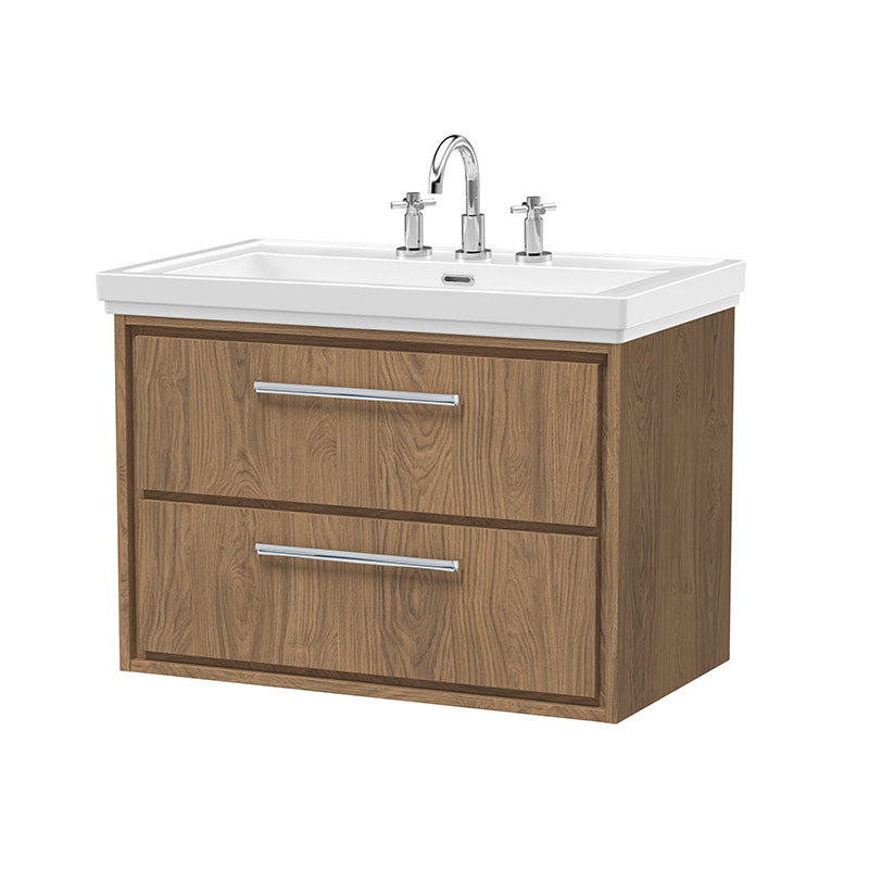 Hudson Reed Lille Wall Hung Double Drawer 800mm Vanity with 3 tap hole Fireclay Basin (1 size, 3 colours) - Brand New Bathrooms