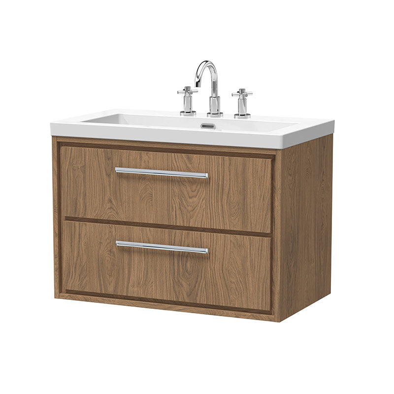 Hudson Reed Lille Wall Hung Double Drawer 800mm Vanity with 3 tap hole Fireclay Basin (1 size, 3 colours) - Brand New Bathrooms