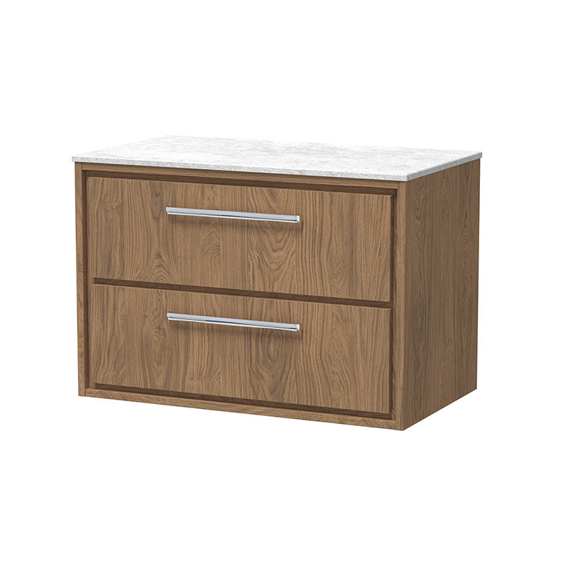 Hudson Reed Lille Wall Hung Double Drawer 800mm Vanity with Marble Worktop (1 size, 3 colours) - Brand New Bathrooms