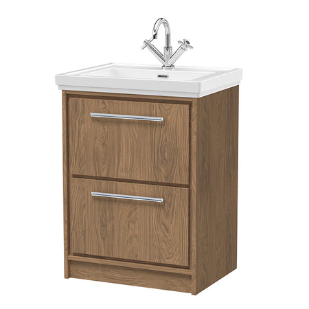 Hudson Reed Lille Floor Standing Double Drawer 600mm Vanity with 1 tap hole Fireclay Basin (1 size, 3 colours) - Brand New Bathrooms