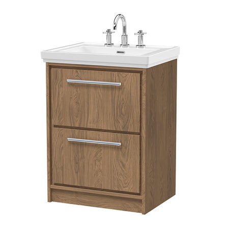 Hudson Reed Lille Floor Standing Double Drawer 600mm Vanity with 3 tap hole Fireclay Basin (1 size, 3 colours) - Brand New Bathrooms