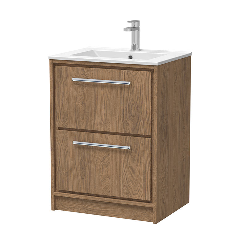 Hudson Reed Lille Floor Standing Double Drawer 600mm Vanity with 1 tap hole Vitreous China Basin (1 size, 3 colours) - Brand New Bathrooms