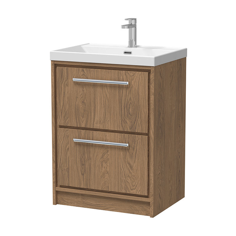 Hudson Reed Lille Floor Standing Two Drawer 600mm Vanity with 1 tap hole Basin (1 size, 3 colours) - Brand New Bathrooms