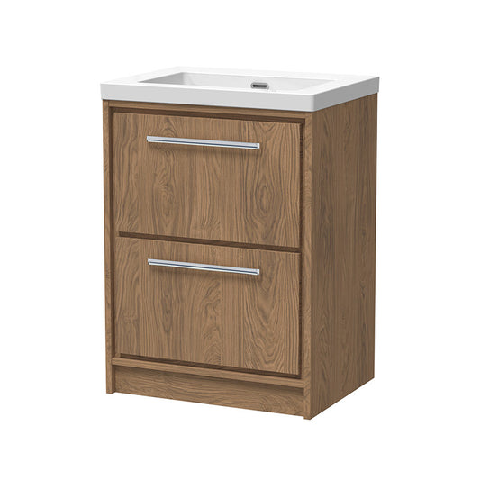 Hudson Reed Lille Floor Standing Double Drawer 600mm Vanity with Fireclay Basin (1 size, 3 colours) - Brand New Bathrooms