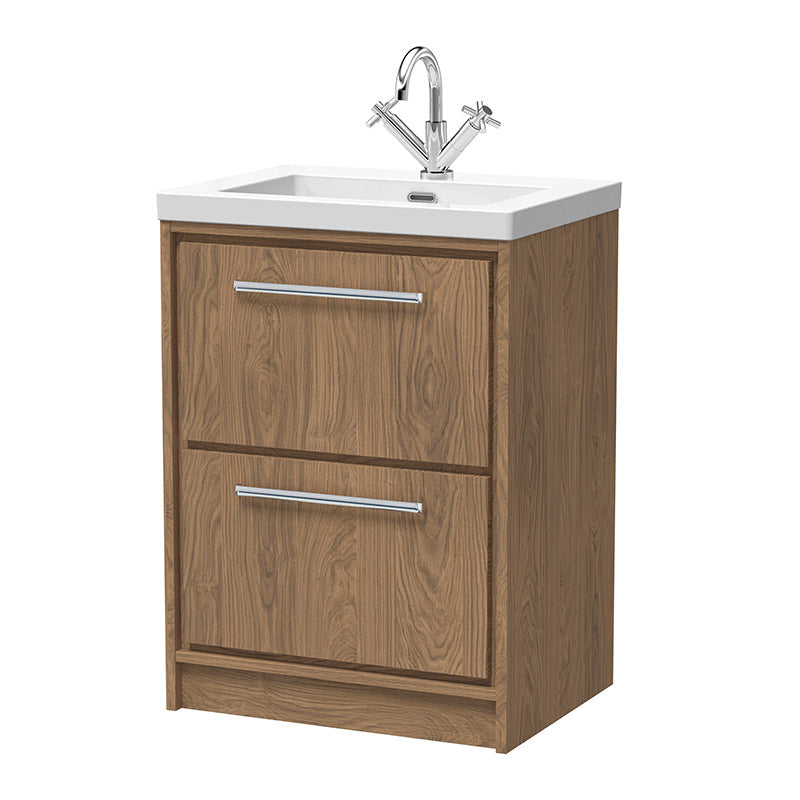 Hudson Reed Lille Floor Standing Double Drawer 600mm Vanity with 1 tap hole Fireclay Basin (1 size, 3 colours) - Brand New Bathrooms