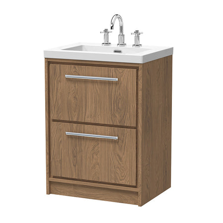 Hudson Reed Lille Floor Standing Double Drawer 600mm Vanity with 3 tap hole Fireclay Basin (1 size, 3 colours) - Brand New Bathrooms