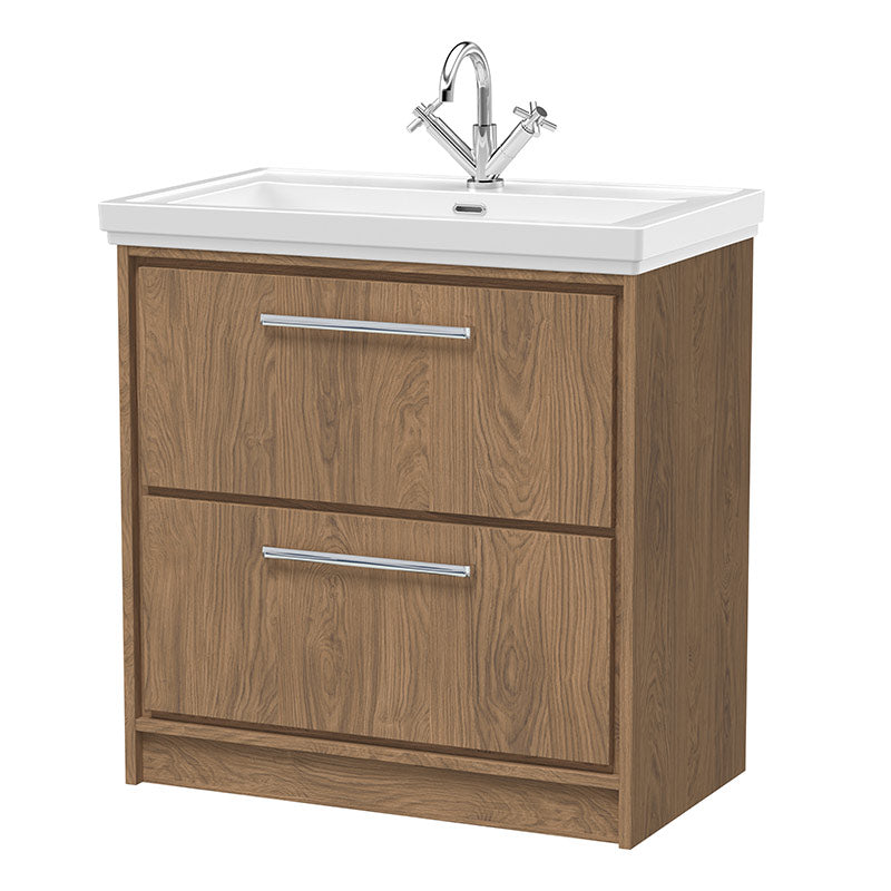 Hudson Reed Lille Floor Standing Double Drawer 800mm Vanity with 1 tap hole Fireclay Basin (1 size, 3 colours) - Brand New Bathrooms