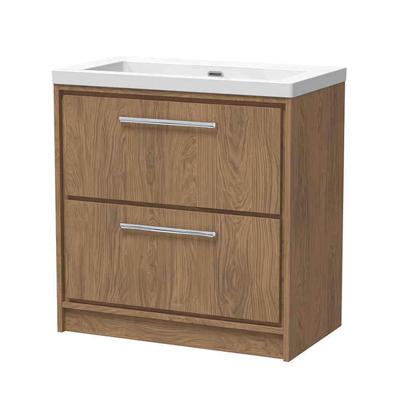 Hudson Reed Lille Floor Standing Double Drawer 800mm Vanity with Fireclay Basin (1 size, 3 colours) - Brand New Bathrooms