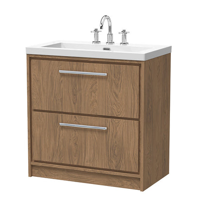 Hudson Reed Lille Floor Standing Double Drawer 800mm Vanity with 3 tap hole Fireclay Basin (1 size, 3 colours) - Brand New Bathrooms
