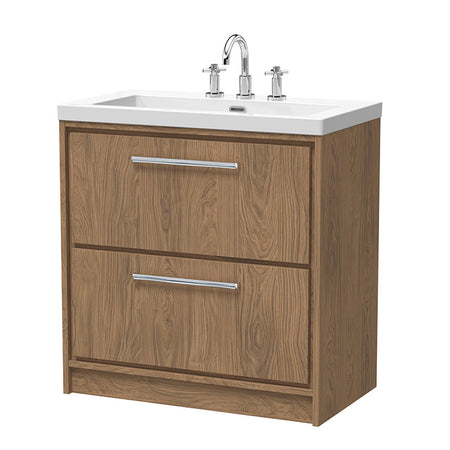 Hudson Reed Lille Floor Standing Double Drawer 800mm Vanity with 3 tap hole Fireclay Basin (1 size, 3 colours) - Brand New Bathrooms
