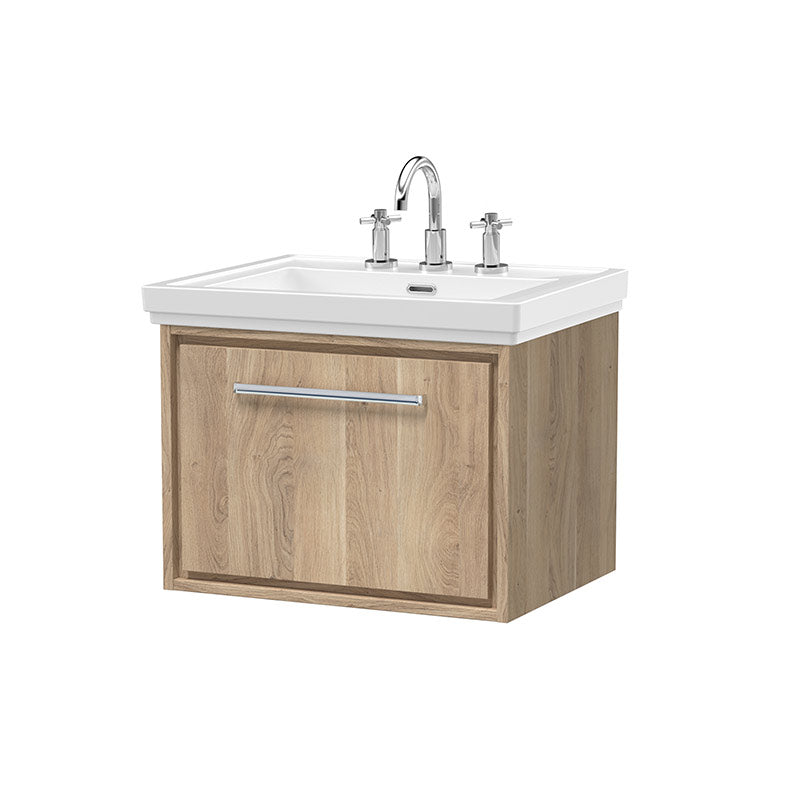 Hudson Reed Lille Wall Hung Single Drawer 600,, Vanity with 3 tap hole Fireclay Basin (1 size, 3 colours) - Brand New Bathrooms